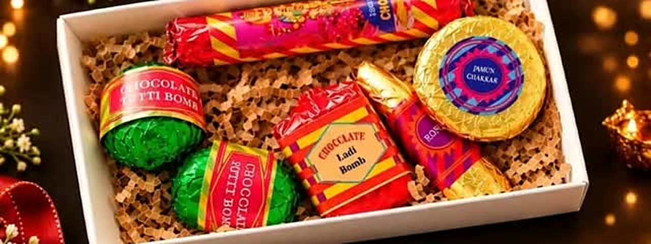 Choco Bites chocolate cracker gift box — sutli bomb, ladi bomb and chakkar chocolates